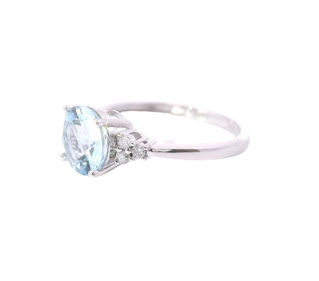 14K White Gold Diamond And Aquamarine Fashion Ring