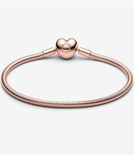 Pandora Moments Rose Heart Clasp Snake Chain Bracelet Size 19