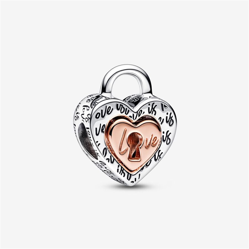 Pandora Moments Two-Tone Padlock Splittable Heart Charm