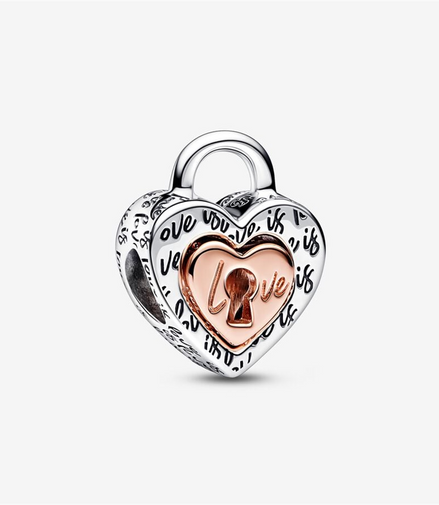 Pandora Moments Two-Tone Padlock Splittable Heart Charm