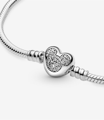 Pandora Disney Mickey Mouse Heart Clasp Snake Chain Bracelet Size 21