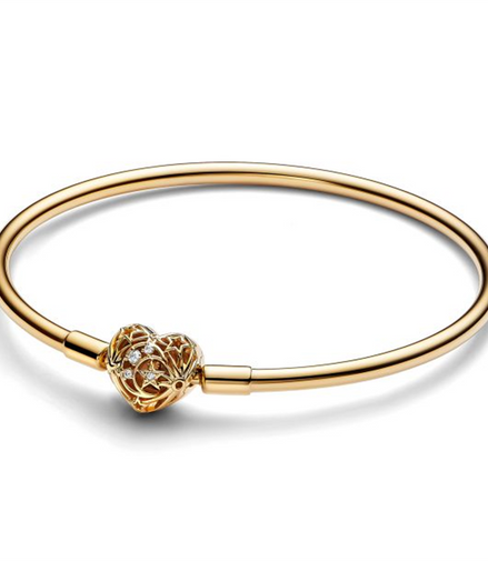Pandora Moments Celestial Heart Clasp Bangle Charm Bracelet Size 19