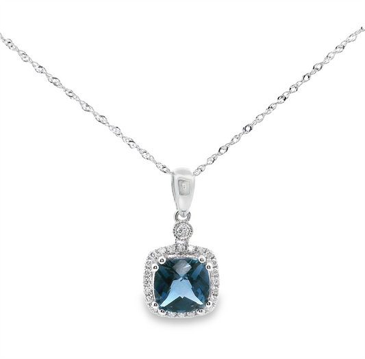 14K White Gold, Diamond And London Blue Pendant Necklace