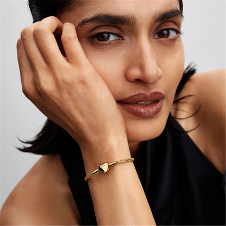 Pandora Heart Clasp Faceted Gold-Plated Snake Chain Bracelet Size 19