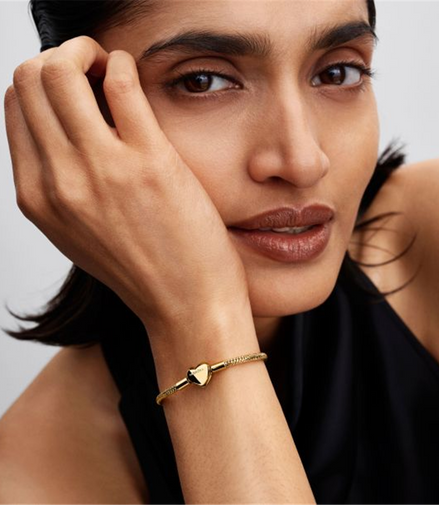 Pandora Heart Clasp Faceted Gold-Plated Snake Chain Bracelet Size 19