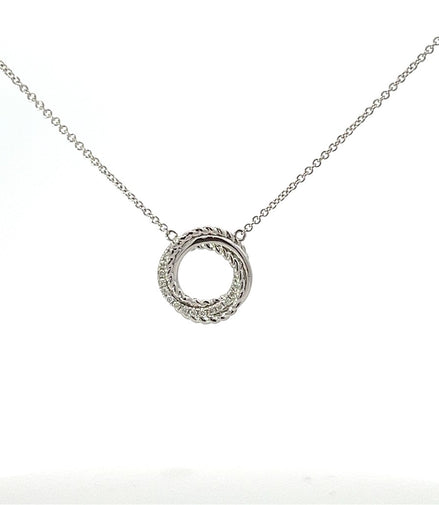 Ladies 14K White Gold and Diamond Intertwined Circle Necklace