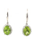 14K White Gold Oval Peridot And Diamond Dangle Earrings
