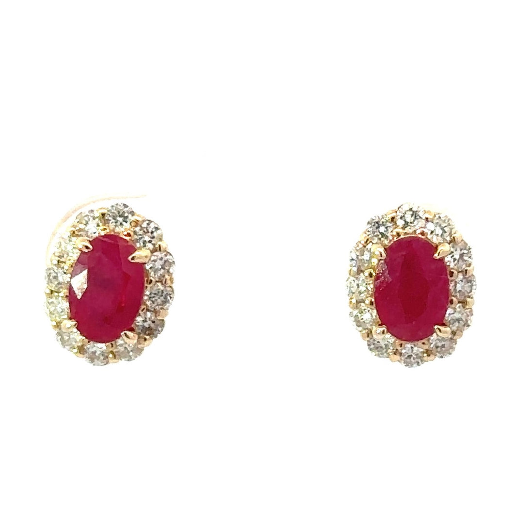 14K Yellow Gold Ruby and Diamond Earrings