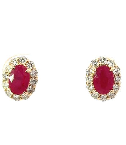 14K Yellow Gold Ruby and Diamond Earrings