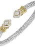 Vahan 14K Gold And Sterling Silver Diamond 4mm Open Cuff Bracelet