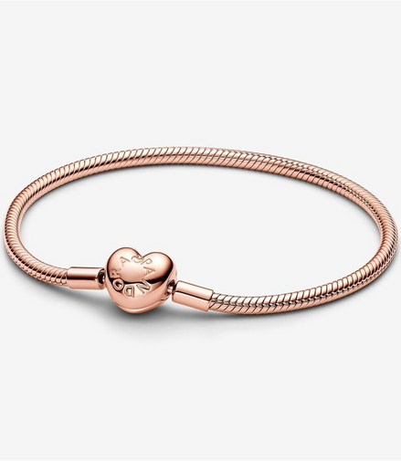Pandora Moments Rose Heart Clasp Snake Chain Bracelet Size 19