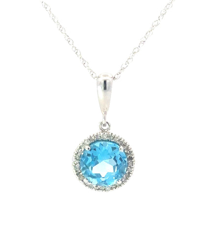 Blue Topaz and Diamond Pendant