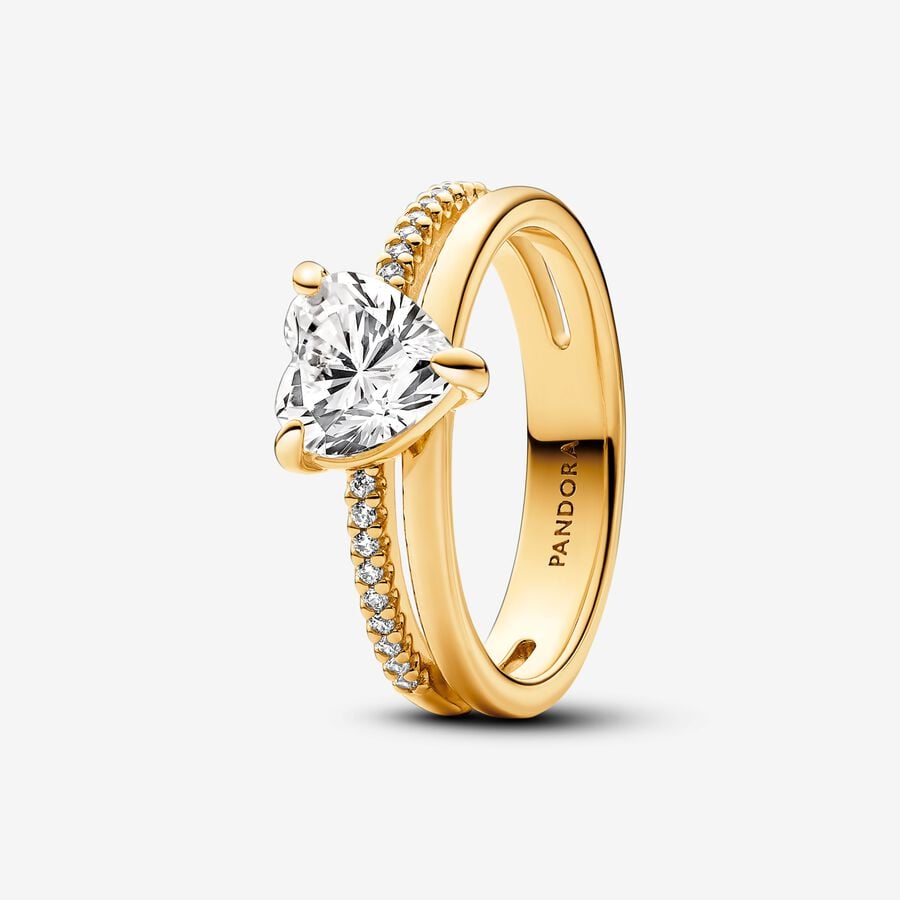 Pandora Timeless 14K Gold-Plated Double Band Heart Ring Size 7