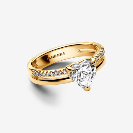 Pandora Timeless 14K Gold-Plated Double Band Heart Ring Size 7