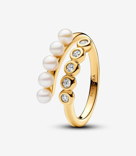 Pandora Treated Freshwater Cultured Pearls & Stones Open Ring Size 7.5
