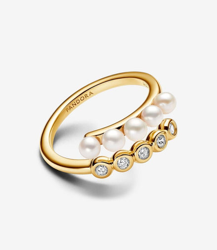 Pandora Treated Freshwater Cultured Pearls & Stones Open Ring Size 7.5