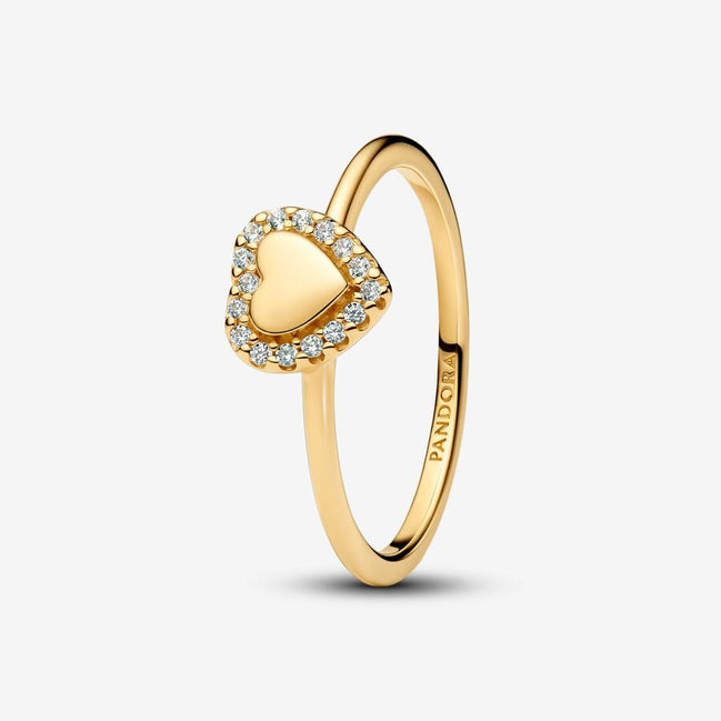 Pandora Moments 14K Gold-Plated Engravable Heart Halo Ring Size 7