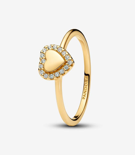 Pandora Moments 14K Gold-Plated Engravable Heart Halo Ring Size 7