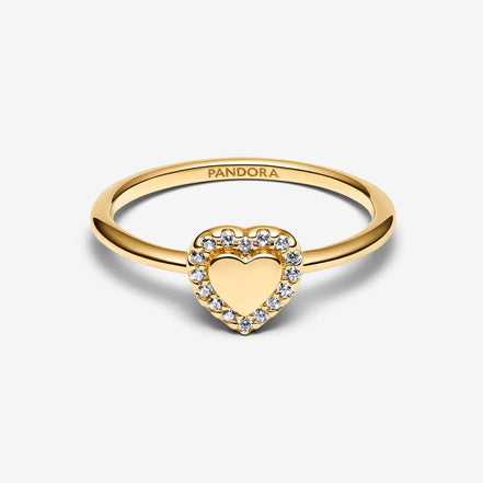 Pandora Moments 14K Gold-Plated Engravable Heart Halo Ring Size 7