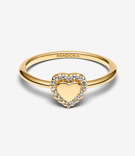 Pandora Moments 14K Gold-Plated Engravable Heart Halo Ring Size 7