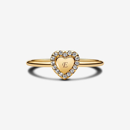 Pandora Moments 14K Gold-Plated Engravable Heart Halo Ring Size 7