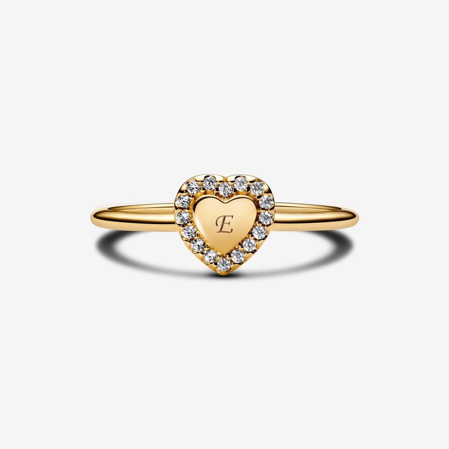 Pandora Moments 14K Gold-Plated Engravable Heart Halo Ring Size 7