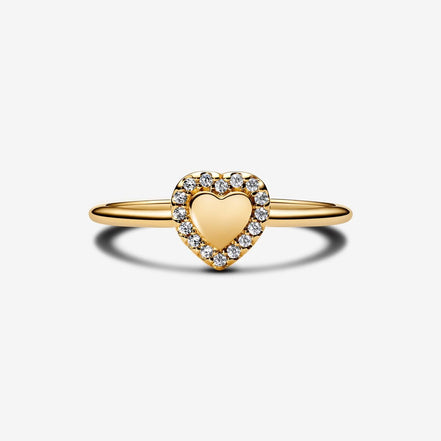 Pandora Timeless 14K Gold-Plated Engravable Heart Halo Ring Size 6