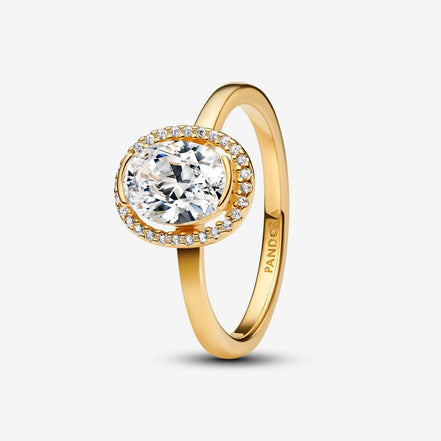 Pandora Timeless 14K Gold-Plated Oval Sparkling Halo Ring Size 6