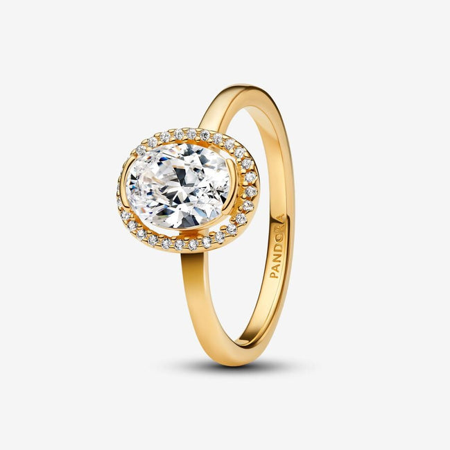 Pandora Timeless 14K Gold-Plated Oval Sparkling Halo Ring Size 6