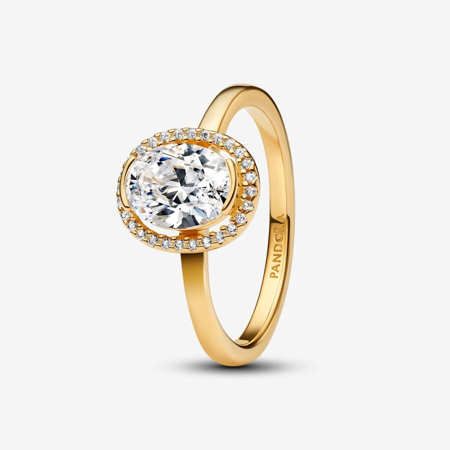 Pandora Timeless 14K Gold-Plated Oval Sparkling Halo Ring Size 6