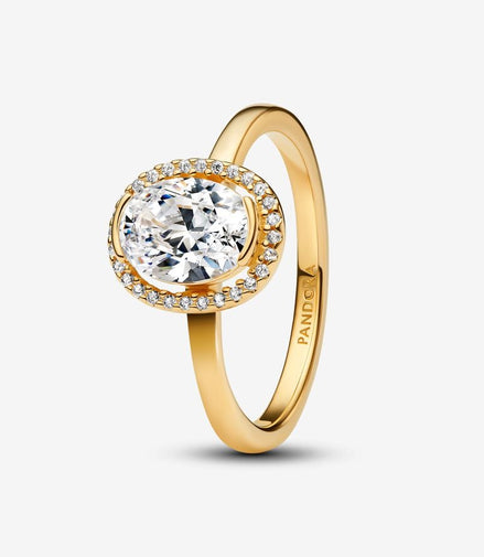 Pandora Timeless 14K Gold-Plated Oval Sparkling Halo Ring Size 6