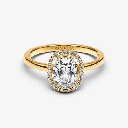 Pandora Timeless 14K Gold-Plated Oval Sparkling Halo Ring Size 6