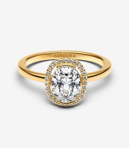 Pandora Timeless 14K Gold-Plated Oval Sparkling Halo Ring Size 6