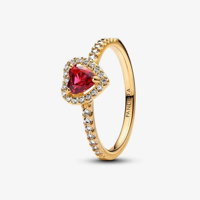 Pandora Timeless Gold Plated Elevated Red Heart Ring Size 5