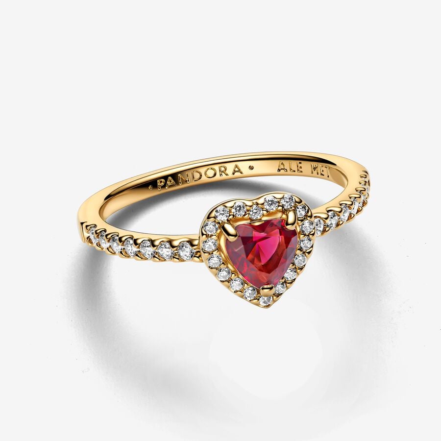 Pandora Timeless Gold Plated Red Elevated Heart Ring Size 6