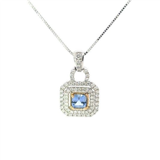 Ladies 14K Two-Tone Ceylon Sapphire And Diamond Pendant Necklace