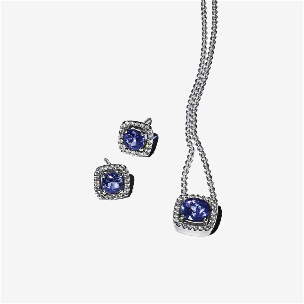 Pandora Sparkling Square Blue Halo Jewelry Gift Set