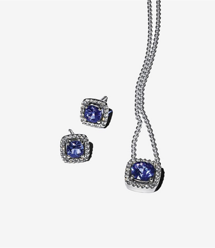Pandora Sparkling Square Blue Halo Jewelry Gift Set