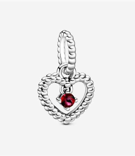 Pandora Moments July Blazing Red Beaded Heart Dangle Charm