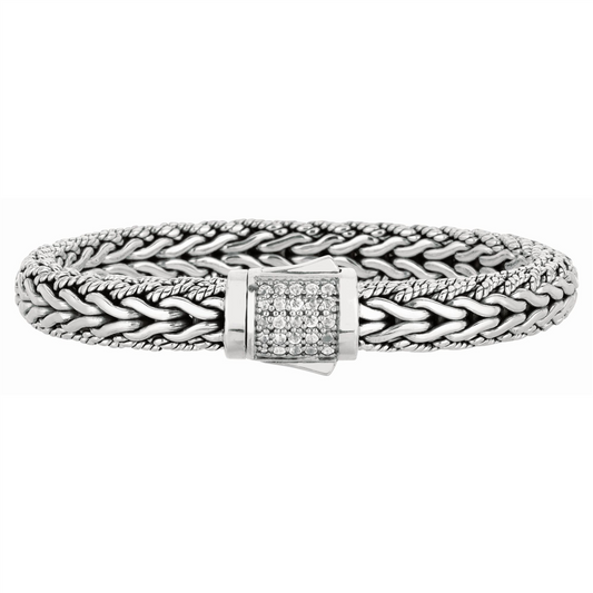 Men's Silver Half Round 9mm Woven Chain Sapphire Bracelet