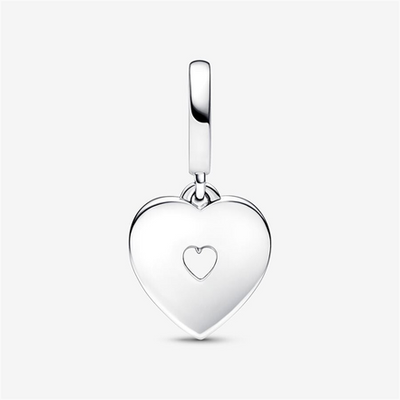 Pandora Moments "Mom"  Pearlescent White Heart Double Dangle Charm