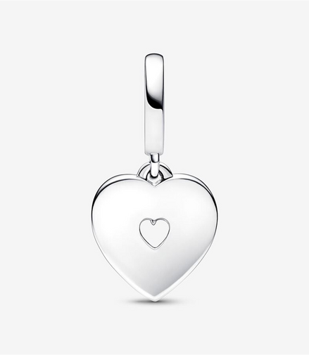 Pandora Moments "Mom"  Pearlescent White Heart Double Dangle Charm