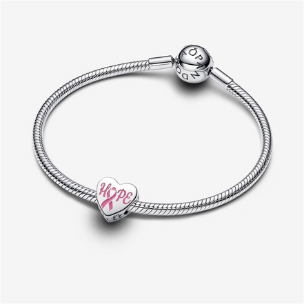Pandora Moments Silver Pink Breast Cancer Ribbon Hope Heart Charm