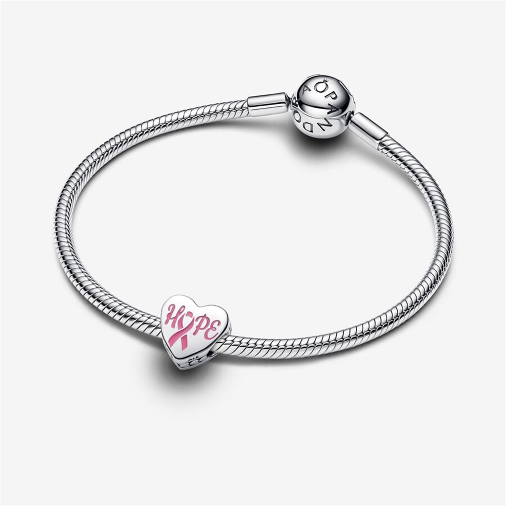 Pandora Moments Silver Pink Breast Cancer Ribbon Hope Heart Charm