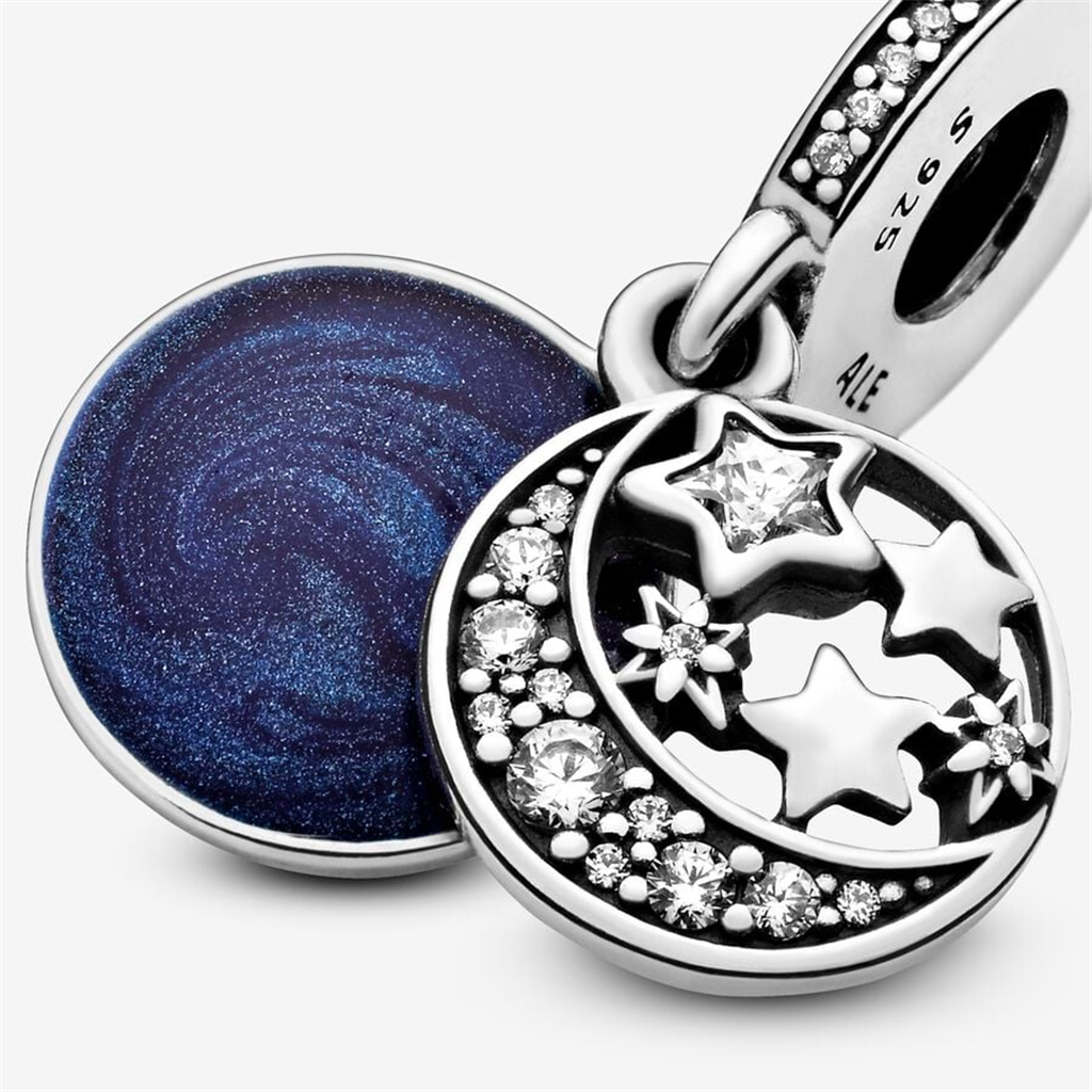 Pandora Moments Moon And Star Silver Dangle