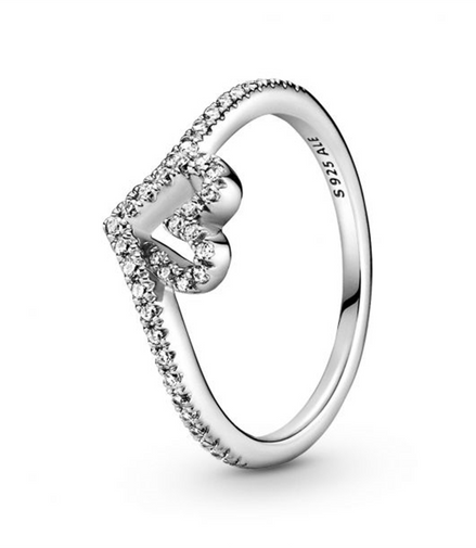 Pandora Timeless Sparkling Wishbone Heart Ring Size 7.5