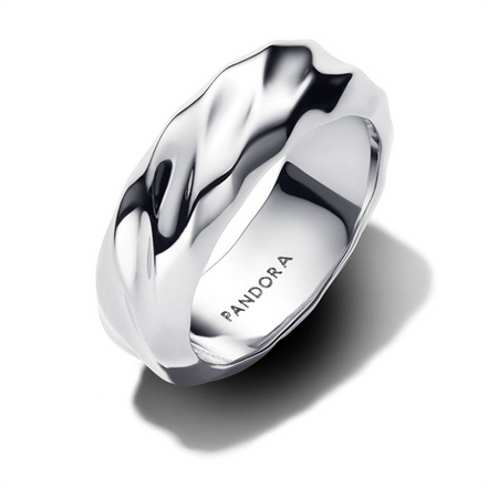 Pandora Rippled Wide Band Sterling Silver Ring Size 7
