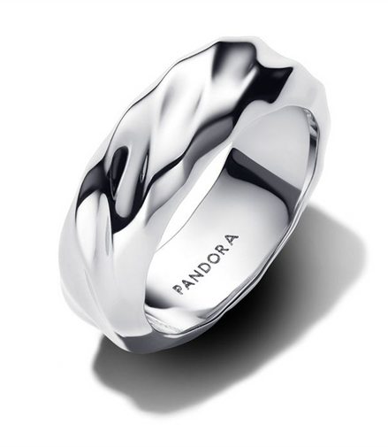 Pandora Rippled Wide Band Sterling Silver Ring Size 7