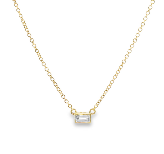 Diamond East/West Emerald Shape Pendant Necklace