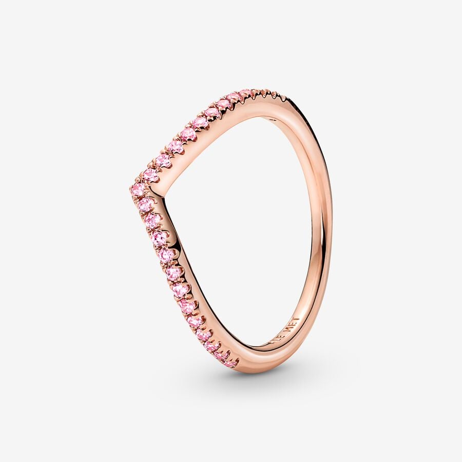 Pandora Timeless Pink Sparkling Wishbone Ring Size 7.5